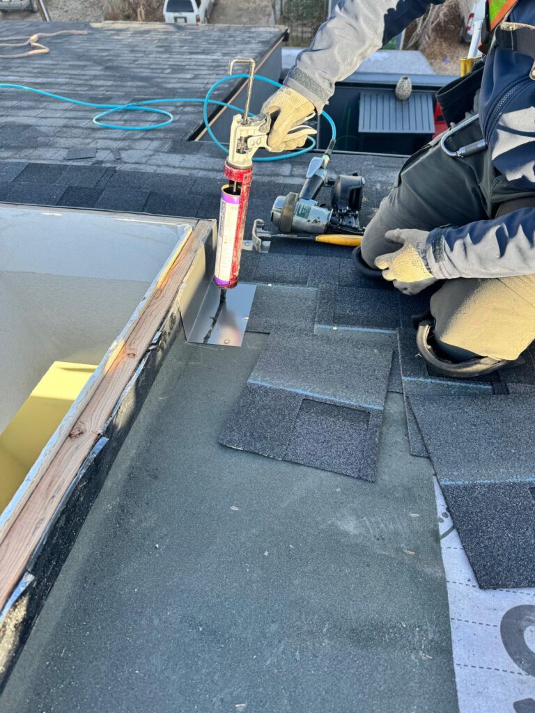 installing flashing to a skylight in Okotoks, AB