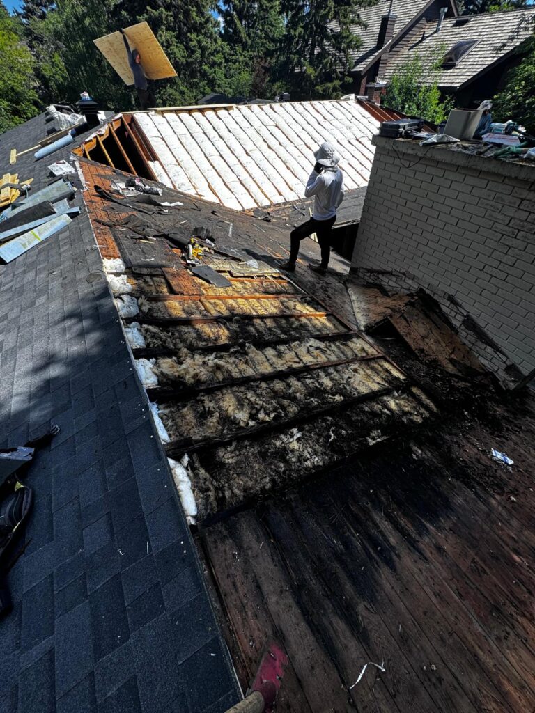 roof inspections could have prevent expensive structural roof assembly repairs to this house in Calgary, AB